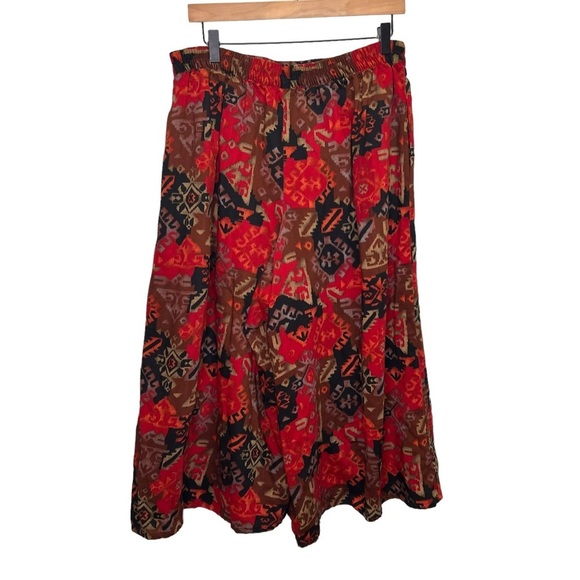 Vintage Saks Fifth Avenue Palazzo Pants Wide Leg Cropped Aztec Southwestern - Picture 2 of 10